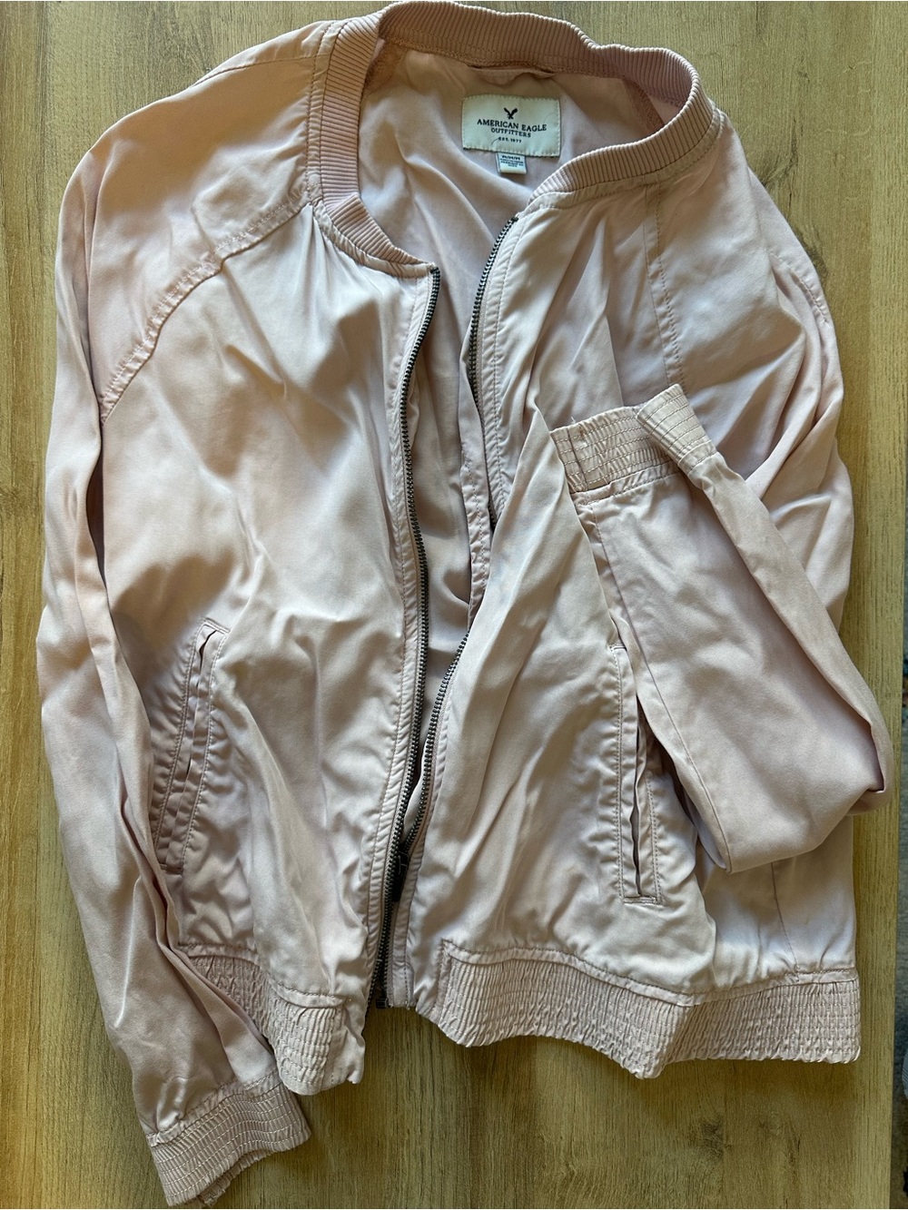 American Eagle Outfitters Light Blush Satin Bomber Jacket